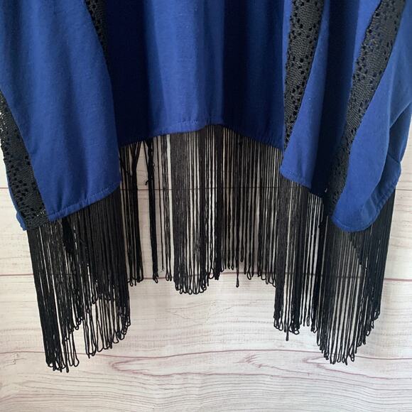 Serena Williams Signature Statement Blue and Black Cardigan Lace and Fringe M/L - Picture 15 of 16